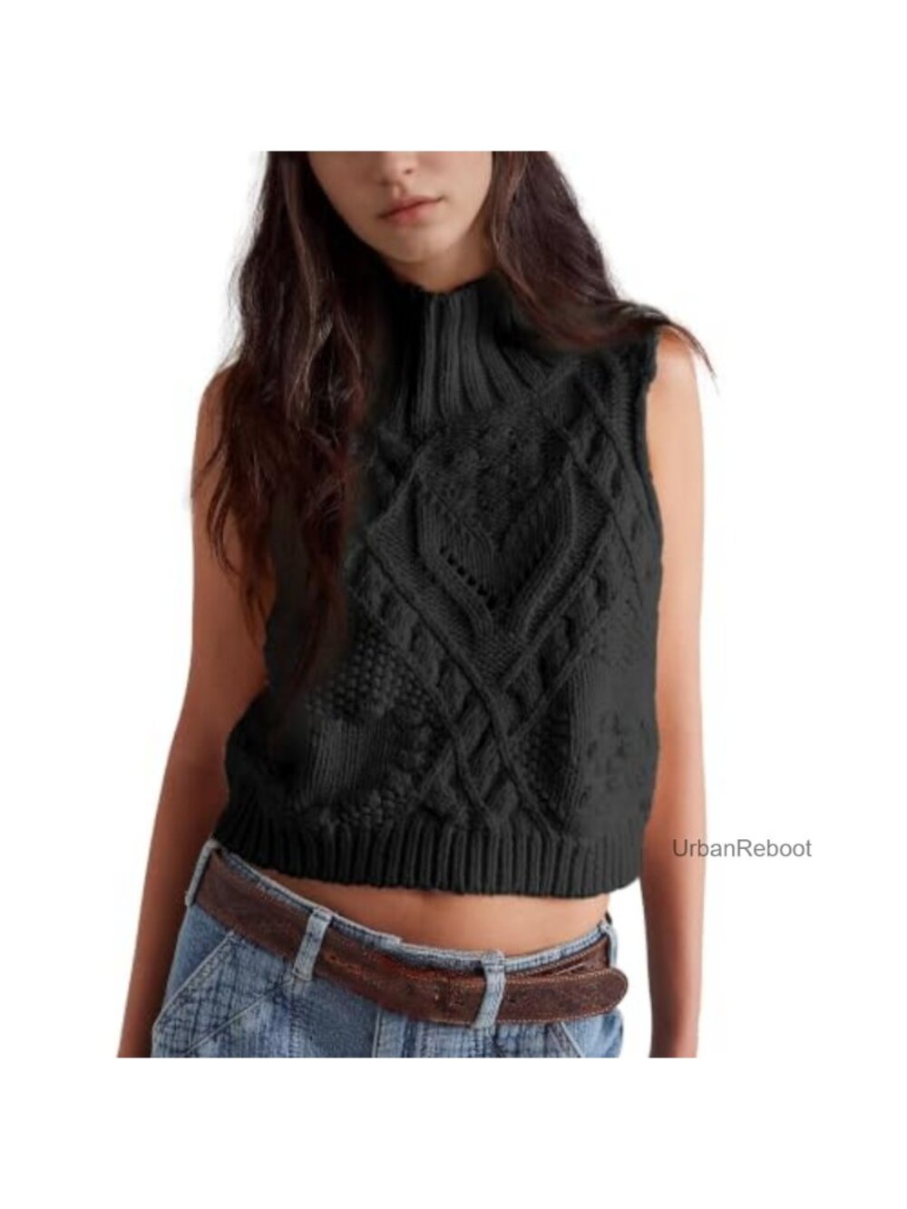 Cotton Knit Sleeveless Turtleneck Sweater Vest Relaxed Fit
